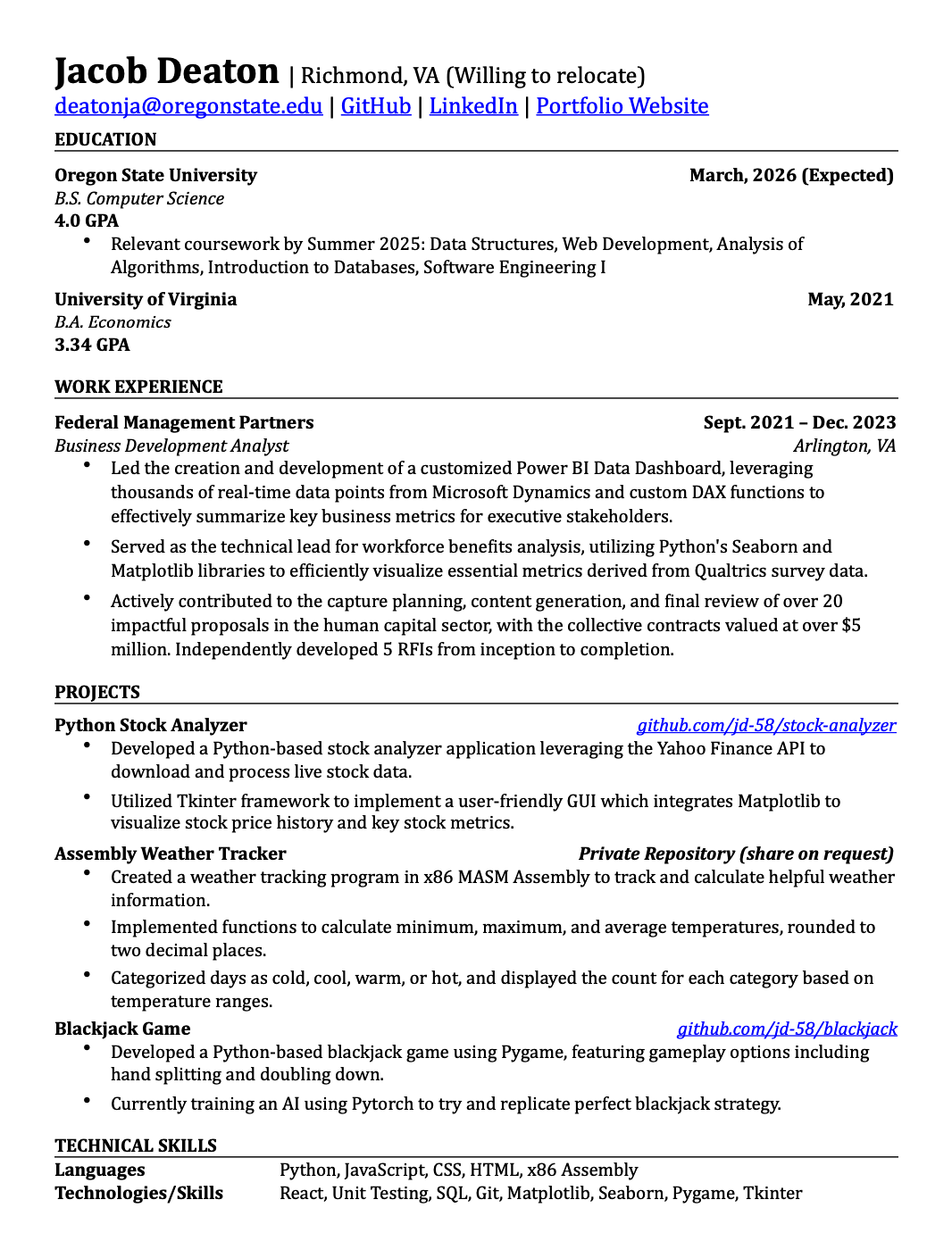 A screenshot of my resume.